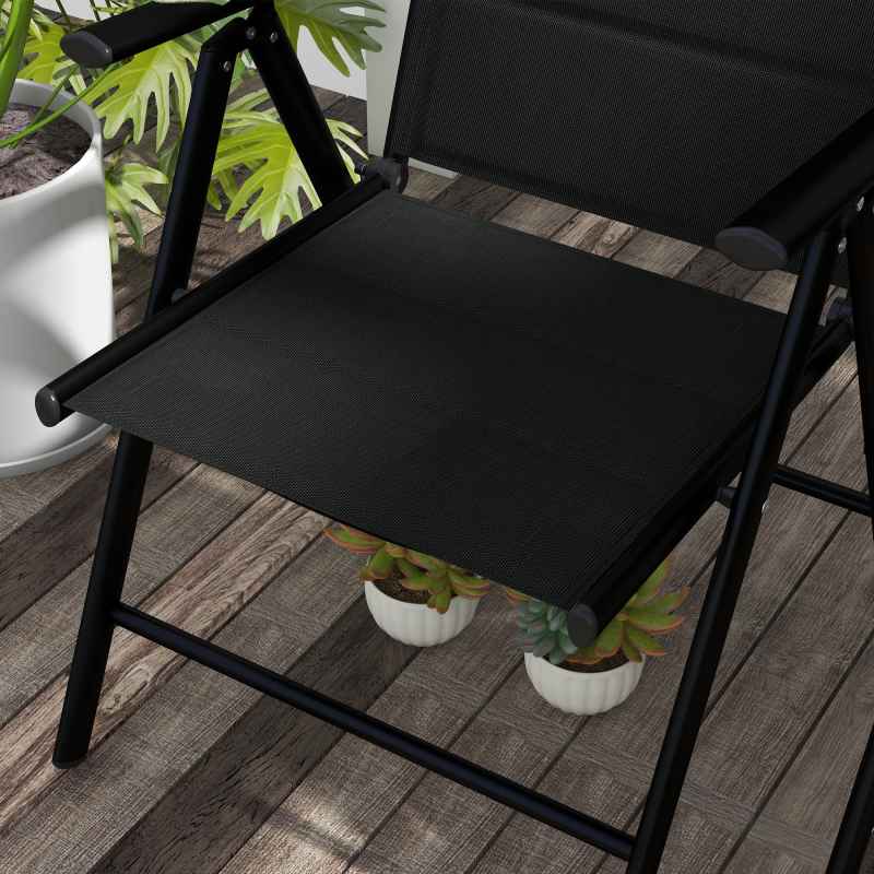 Outsunny Set of 2 Patio Folding Chairs with Adjustable Back, Aluminium Dining Chairs with Breathable Mesh Fabric Padded Seat and Backrest, Headrest for Outdoor Garden Lawn, Black