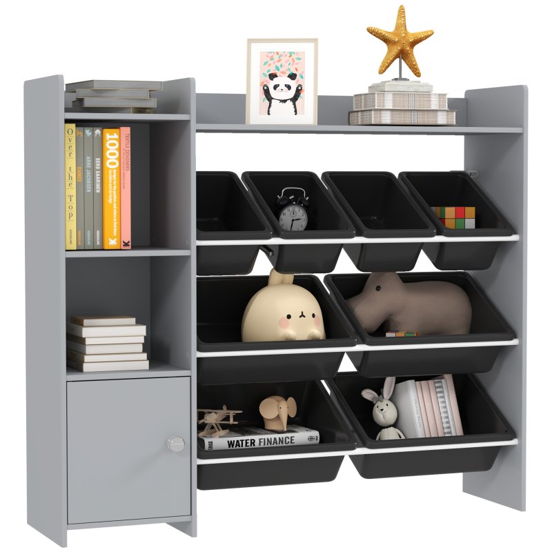AIYAPLAY Toy Storage Unit, with 8 Removable Bins, Storage Shelves, Cabinet, Toy Organiser, for Playroom, Kids Room, Nursery, Grey
