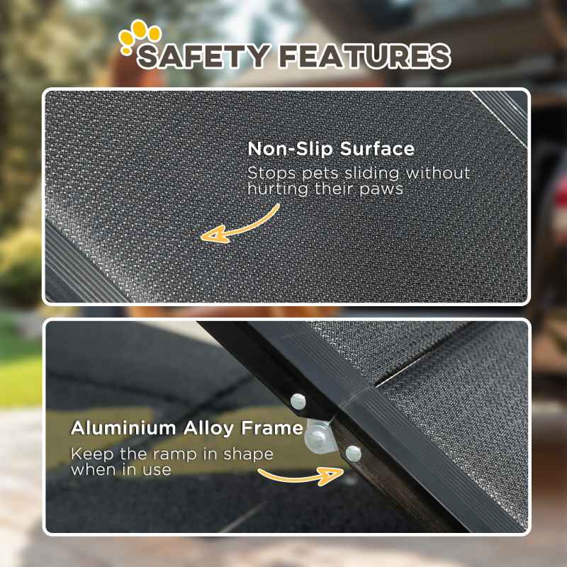 PawHut Folding Dog Ramp for Car for Extra Large Dogs, Portable Pet Ramp with Non-slip Surface, Aluminium Alloy Frame