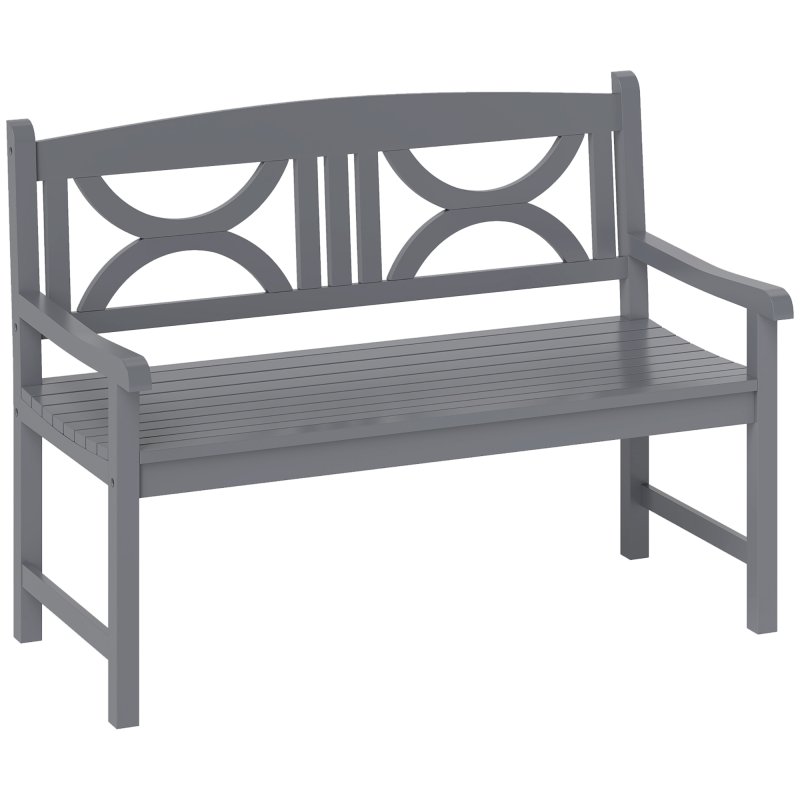 Outsunny 2-Seater Chair, Wooden Garden Bench, Outdoor Patio Loveseat for Porch, Grey