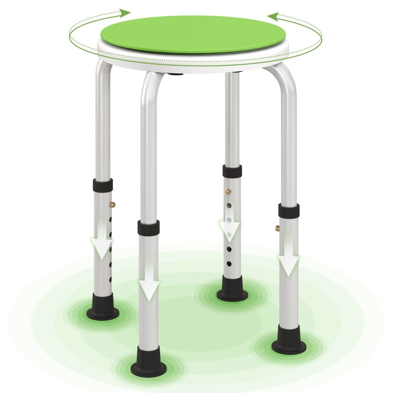 HOMCOM 360 Swivel Seat Bath Shower Stool, Adjustable Height Shower Chair with Aluminium Frame Non-Slip Feet Chair Safe Support Home Assistance