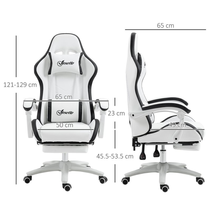Vinsetto Computer Gaming Chair, PU Leather Office Desk Chair with Footrest, Swivel Wheels, 135?? Reclining Back, Lumbar Support, Headrest for Home, White and Black
