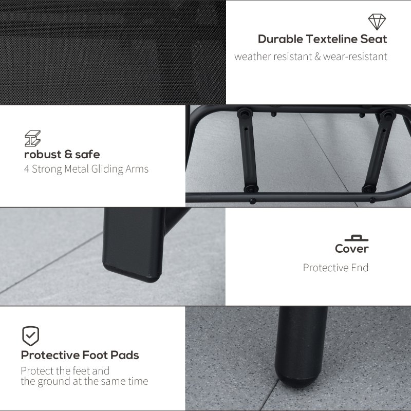 Outsunny Outdoor Double Glider Rocking Chairs with Glass Top Middle Table, Metal Gliding Love Seat Conversation Furniture with Breathable Mesh Fabric Seat, for Garden, Patio, Black