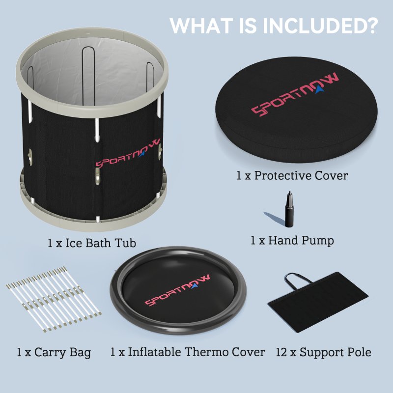 SPORTNOW Ice Bath Tub Outdoor, 210L Portable Cold Water Therapy Tub, Recovery Cold Plunge Pool with Lid, Cover, Carry Bag for Athletes, Black