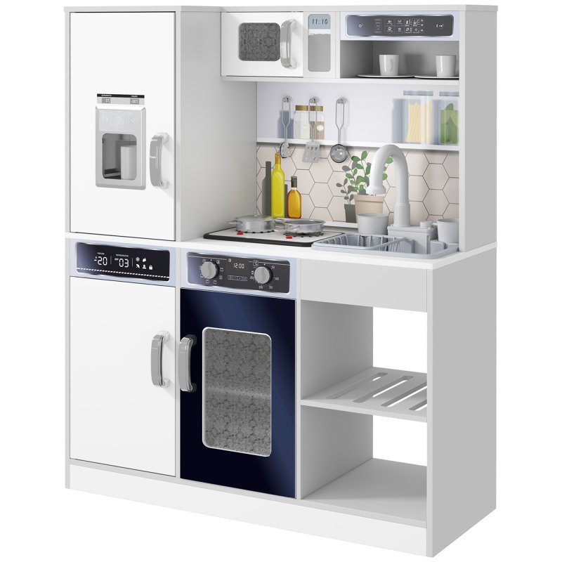 AIYAPLAY Play Kitchen, Pretend Toy Kitchen, Kids Kitchen Playset with Sounds and Lights Cooking Stove, Running Water, Coffee Maker Refrigerator, Microwave, Kitchen Accessories