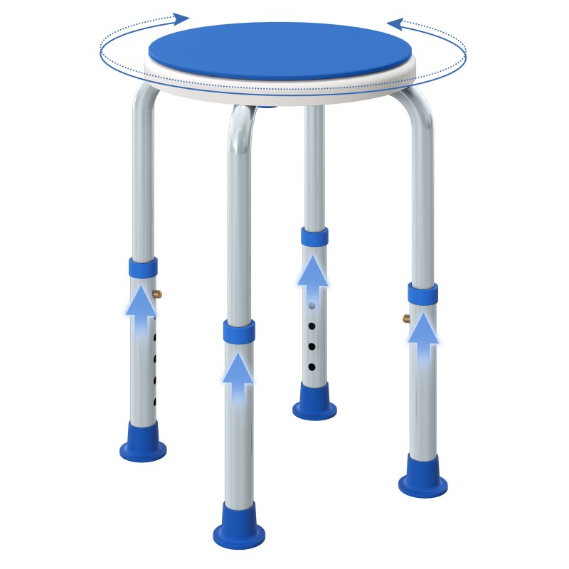 HOMCOM 360° Swivel Seat Bath Shower Stool, Adjustable Height Shower Chair with Aluminium Frame Non-Slip Feet Chair Safe Support Home Assistance, Blue