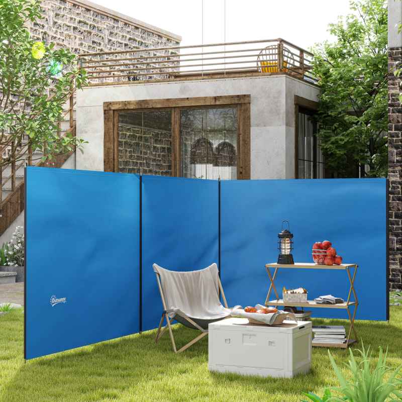 Outsunny 4 Pole Camping Windbreaks, Beach Wind Shield Shelter with Carry Bag and Steel Poles, Outdoor Caravan Privacy Shield, 540cm x 150cm, Blue