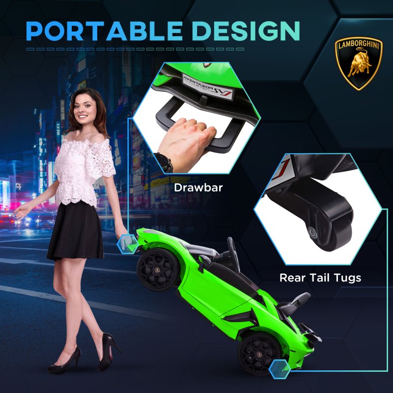 HOMCOM Lamborghini Aventador Licensed Kids' Electric Ride-on with Remote Control, 12V Powered Electric Car for Kids with Butterfly Doors, Auxiliary wheels, Music, Horn, Suspension - Green