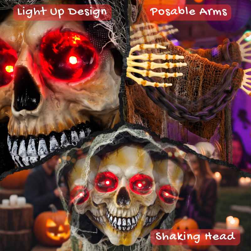 HOMCOM 170cm Animated Halloween Grim Reaper, Life-Size Halloween Animatronics with Moving Hands/Head, Glowing Eyes, Creepy Sound, Touch/Sound Activated for Covered Outdoor Yard