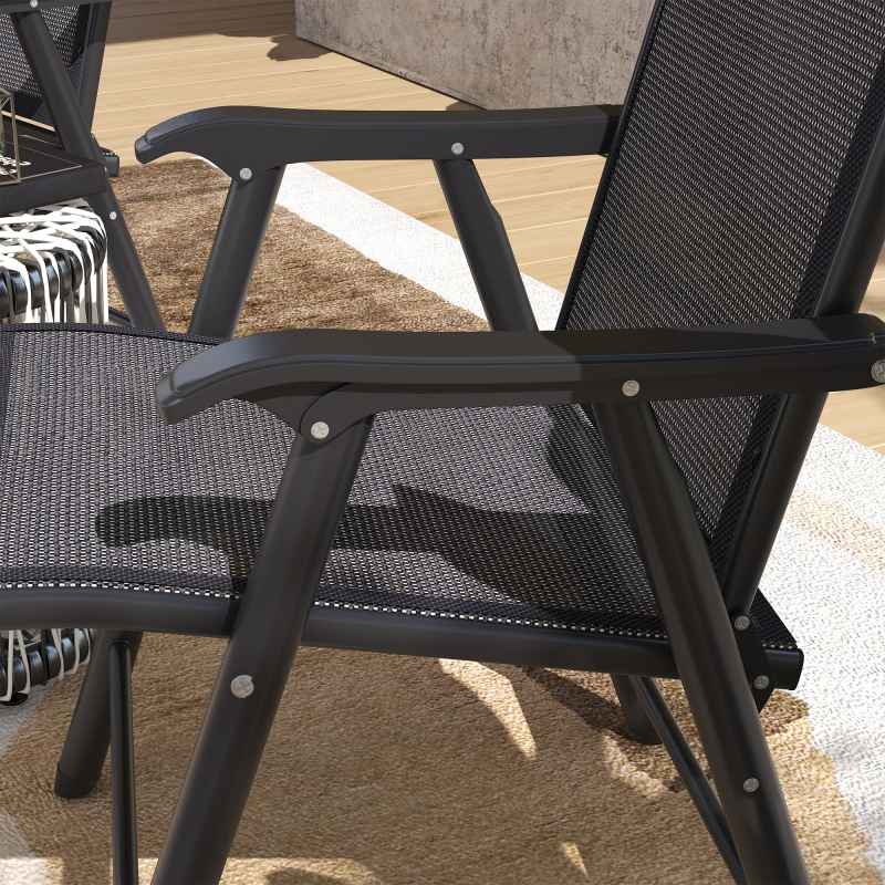 Outsunny Set of 2 Folding Garden Chairs, Metal Frame Garden Chairs Outdoor Patio Park Dining Seat with Breathable Mesh Seat, Dark Grey