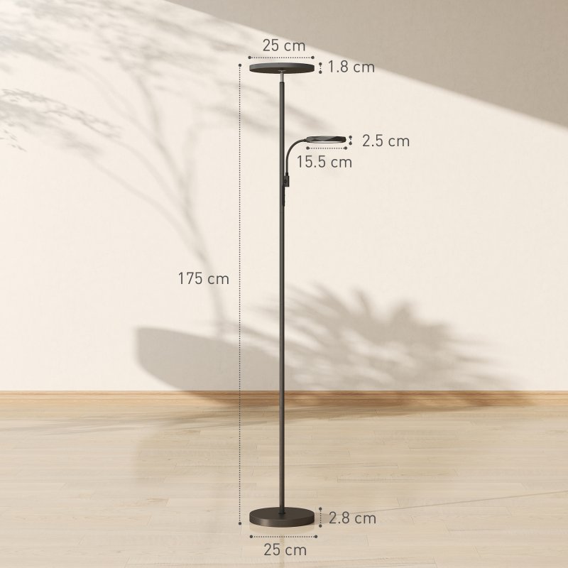 HOMCOM LED Floor Lamp for Living Room, Stepless Dimmable Standing Lamp, Mother and Child Uplighter with Reading Light, 4 Scene Modes, 2700K-6500K Colour Temps, 4 Brightness Levels, Remote Control