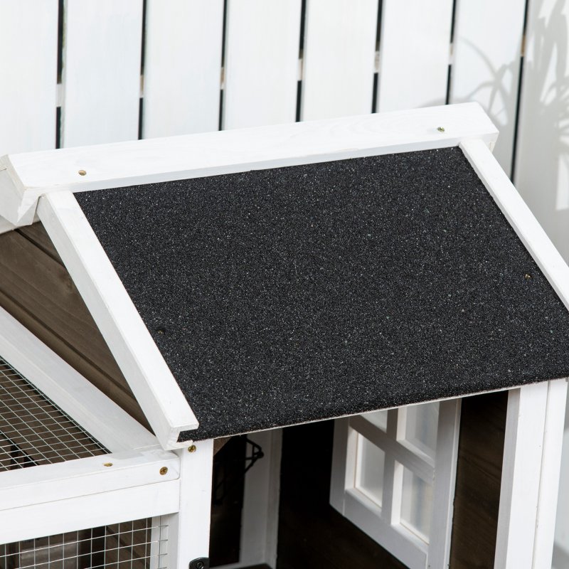 PawHut Wooden Rabbit Hutch with Wheels, Guinea Pig Cage, Small Animal House for Outdoor & Indoor with Slide-out Tray, 108 x 58 x 73.5cm, Brown