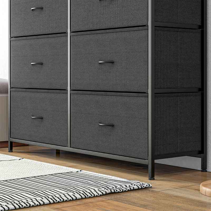 HOMCOM Chest of Drawers for Bedroom, Fabric Dresser, 10 Drawer Storage Organizer Unit with Foldable Drawers and Steel Frame