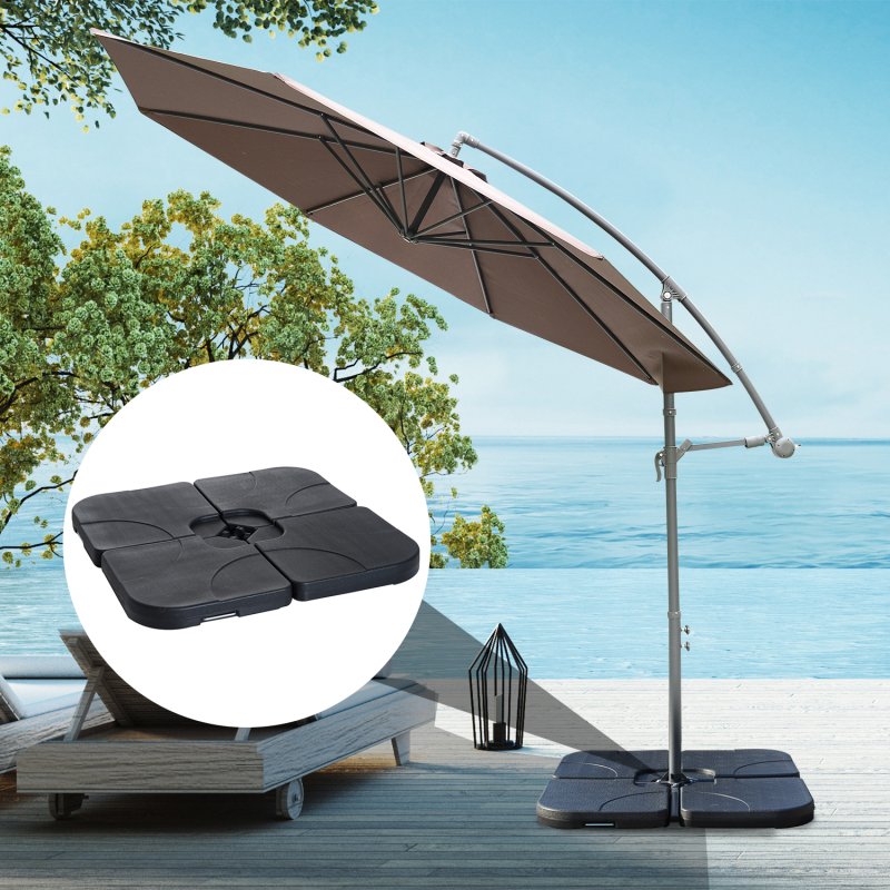 Outsunny 4 Pieces Parasol Base Stand Weights for Banana Hanging Cantilever Umbrella, Water and Sand Filled, Up to 72kg, Black
