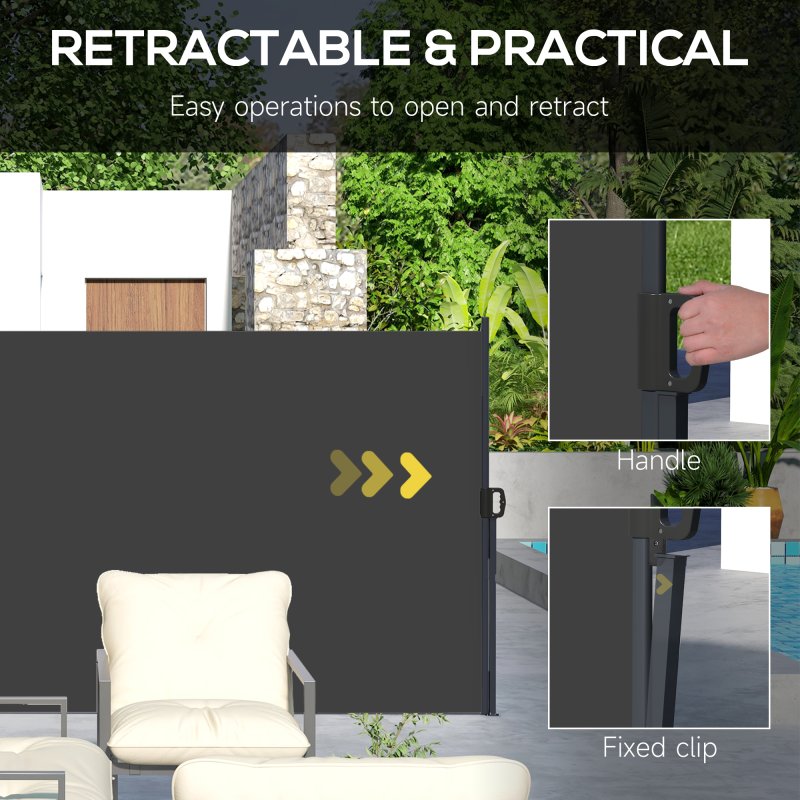 Outsunny Retractable Side Awning, Garden Privacy Screen Divider, Full Cassette Wind Breaker for Hot Tub, Balcony, Terrace, Pool, 400 x 160cm, Black