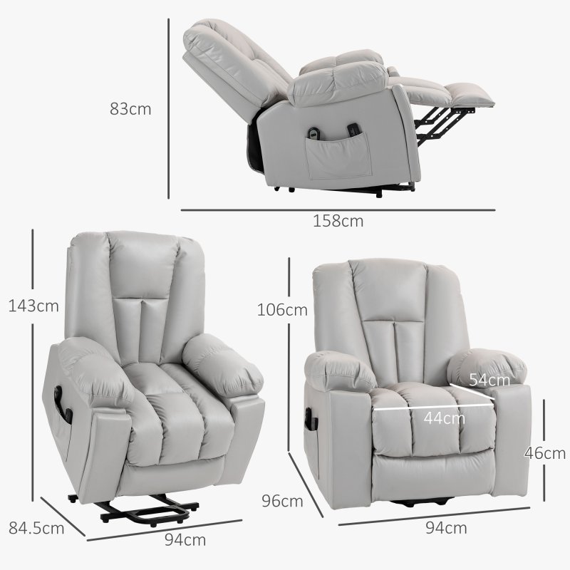 HOMCOM Riser and Recliner Chair for the Elderly, Quick Assembly, Lift Chair with Vibration Massage, Remote Control, Side Pockets, Pocket Spring, Cup Holder, Light Grey