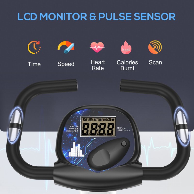 HOMCOM Folding Exercise Bike, Fitness Bicycle Indoor Trainer, 8-Level Magnetic Resistance Adjustable, with LCD Monitor, Pulse Sensor, Grey