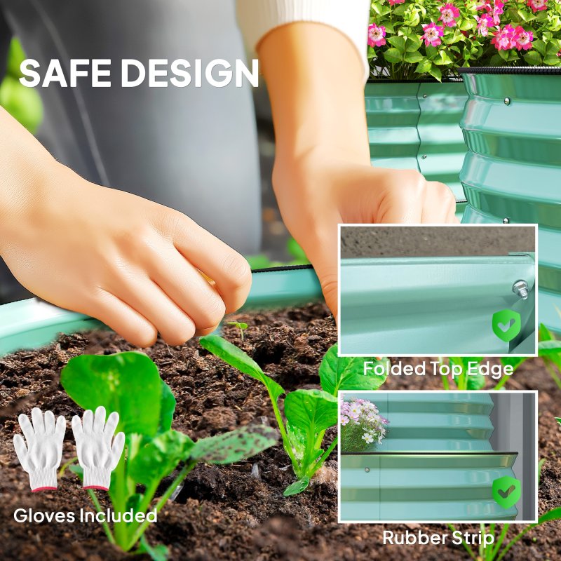 Outsunny 2-Tier Raised Garden Bed, Outdoor Galvanised Planter Box with Safety Edging and Gloves, Metal Raised Bed with Open Bottom for Vegetables, Flowers, Fruits and Herbs, Dark Green