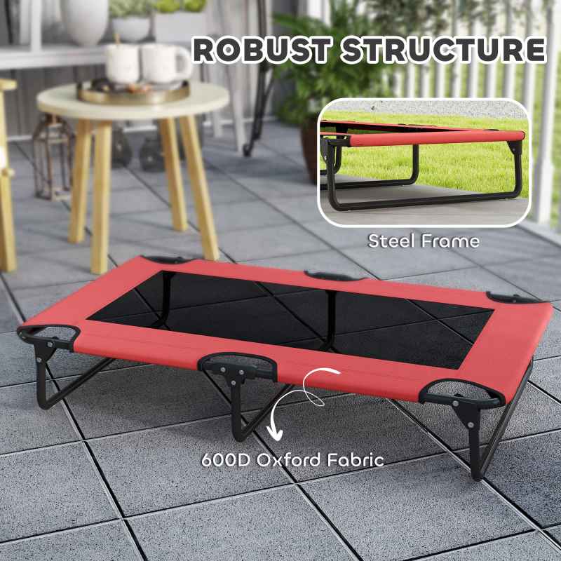 PawHut Raised Dog Bed, Portable Elevated Pet Cot with Breathable Mesh for Indoor Outdoor, for Large Dogs, 107 x 61 x 20 cm, Red