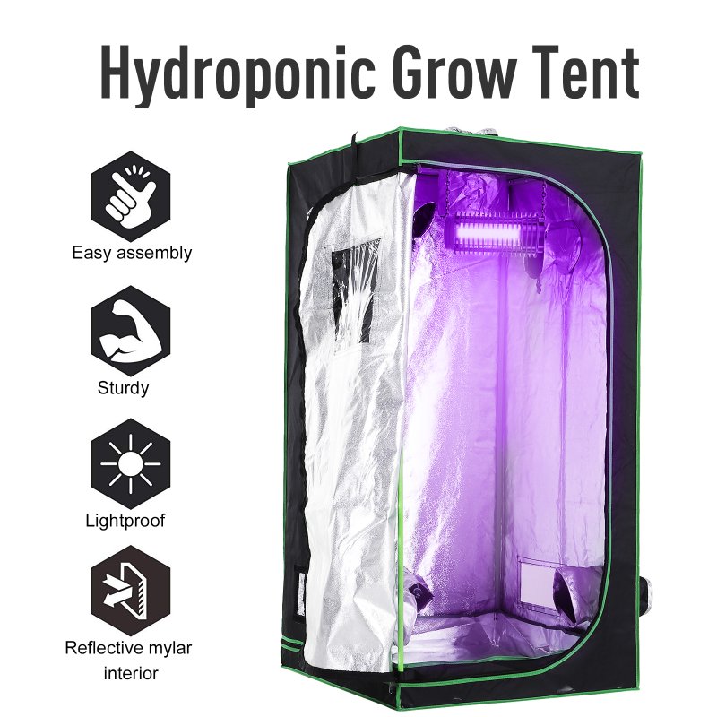Outsunny Grow Tent Reflective Mylar Hydroponic with Adjustable Vents and Floor Tray for Indoor Plant Growing, 80 x 80 x 160 cm (31.5