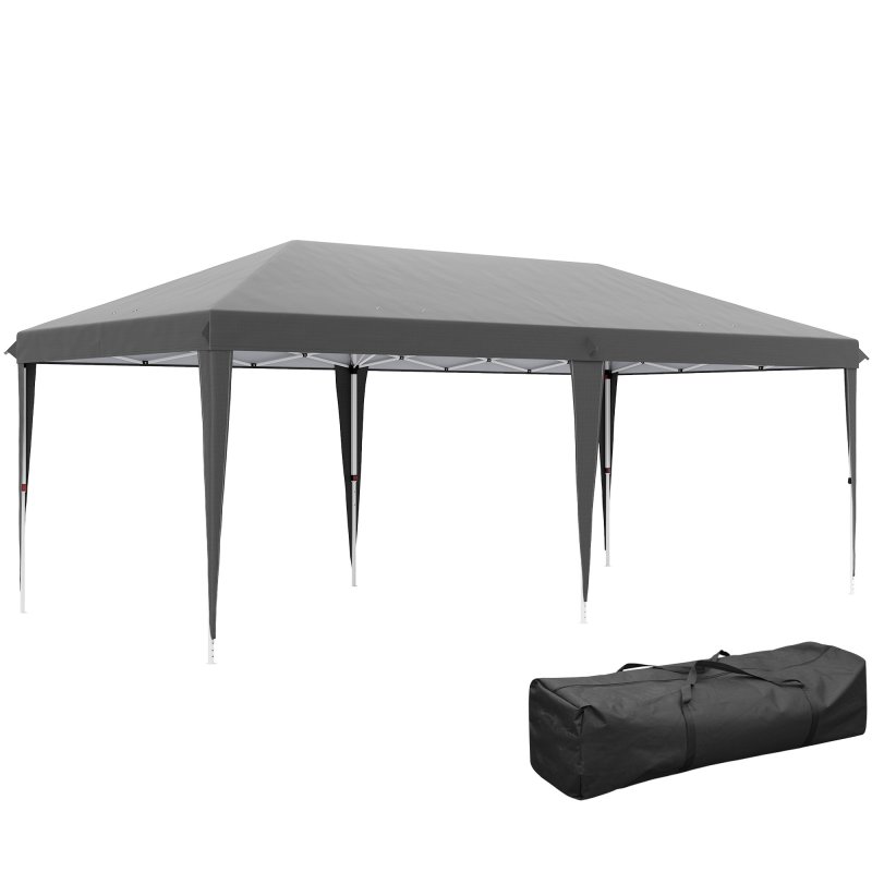 Outsunny Pop Up Gazebo 3 x 6m, Foldable Canopy Tent, Height Adjustable Wedding Awning Canopy w/ Carrying Bag, Grey