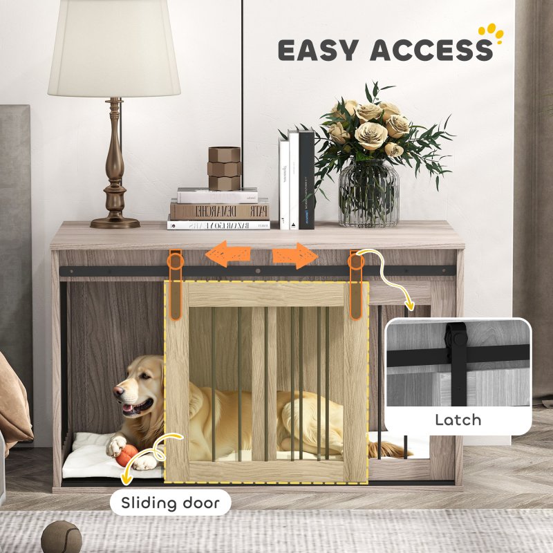 PawHut Dog Crate Furniture, Dog House Furniture Style for Large Breeds, Pet Kennel with Removable Cushion for Indoor Use, 98 x 58 x 61cm, Brown