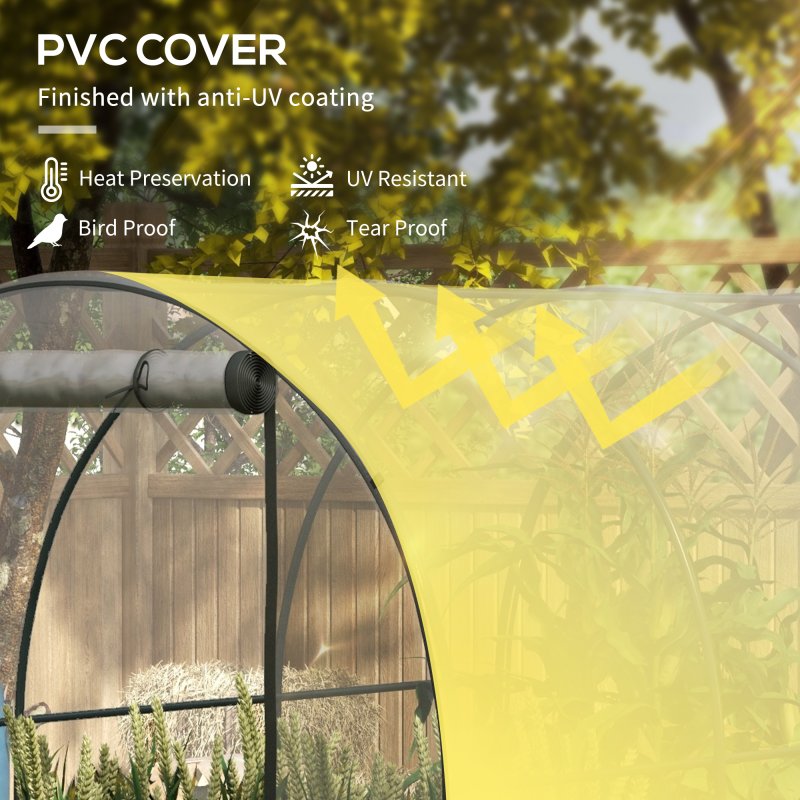 Outsunny 3 x 2 x 2m Polytunnel Greenhouse with Roll-up Door and Mesh Window, Walk-in Grow House Tent with Plastic Cover and Steel Frame, Clear