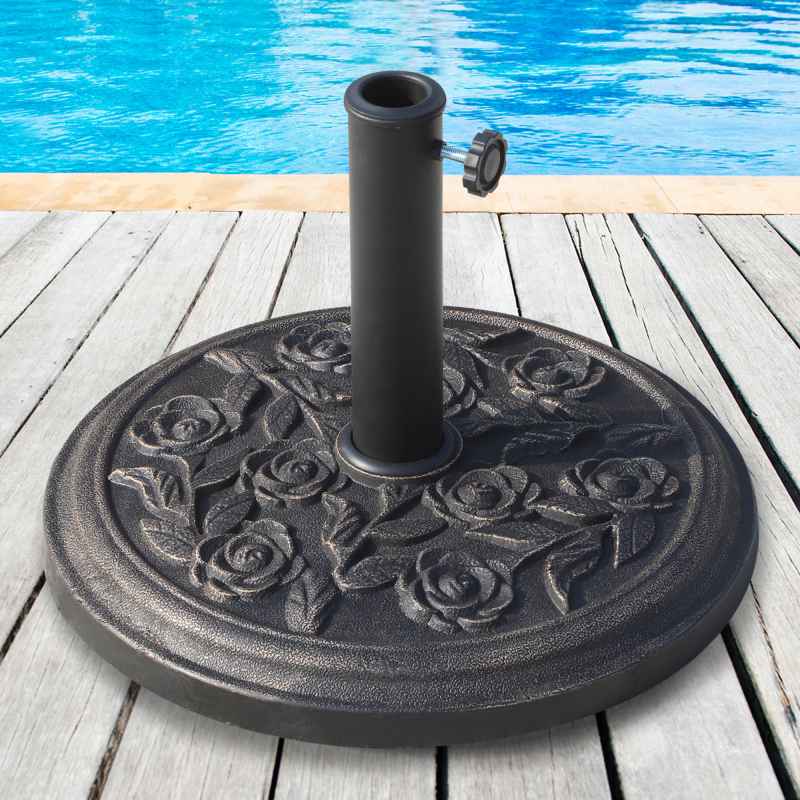 Outsunny 9kg Garden Parasol Base, Round Resin Cast Iron Effect Sun Umbrella Base, Outdoor Umbrella Stand for 38mm or 48mm Outdoor Umbrella Poles, Bronze Tone