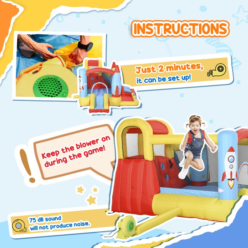 Outsunny Bouncy Castle Inflatable Bouncy Castles for Children Bounce House 3 in 1 w/ Trampoline Slide Water Pool with Blower for Kids Age 3-8 Rocket Design 3.3 x 2.65 x 1.85m