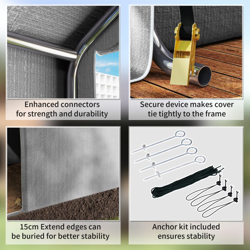 Outsunny 2 x 2 x 2 m Garden Shed Tent, Outdoor Storage Shed for Bike Motorbike Tool with Galvanised Steel Frame, Waterproof & UV-Resistant, Grey