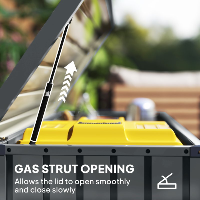 Outsunny 400L Garden Storage Box Waterproof Metal Outdoor Storage Box with Lockable Lid, Storage Container Furniture Deck Box, 124 x 66 x 72 cm, Dark Grey