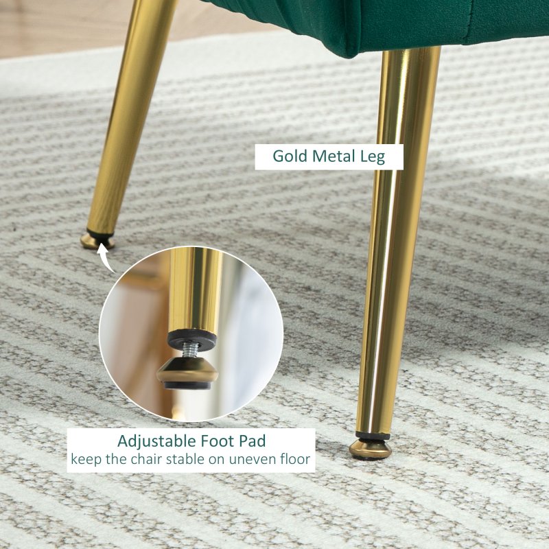 HOMCOM Velvet Tub chair, Luxury Accent Chair with Golden Metal Leg, Comfy Upholstered Armchair with Thick Padded Seat for Living Room