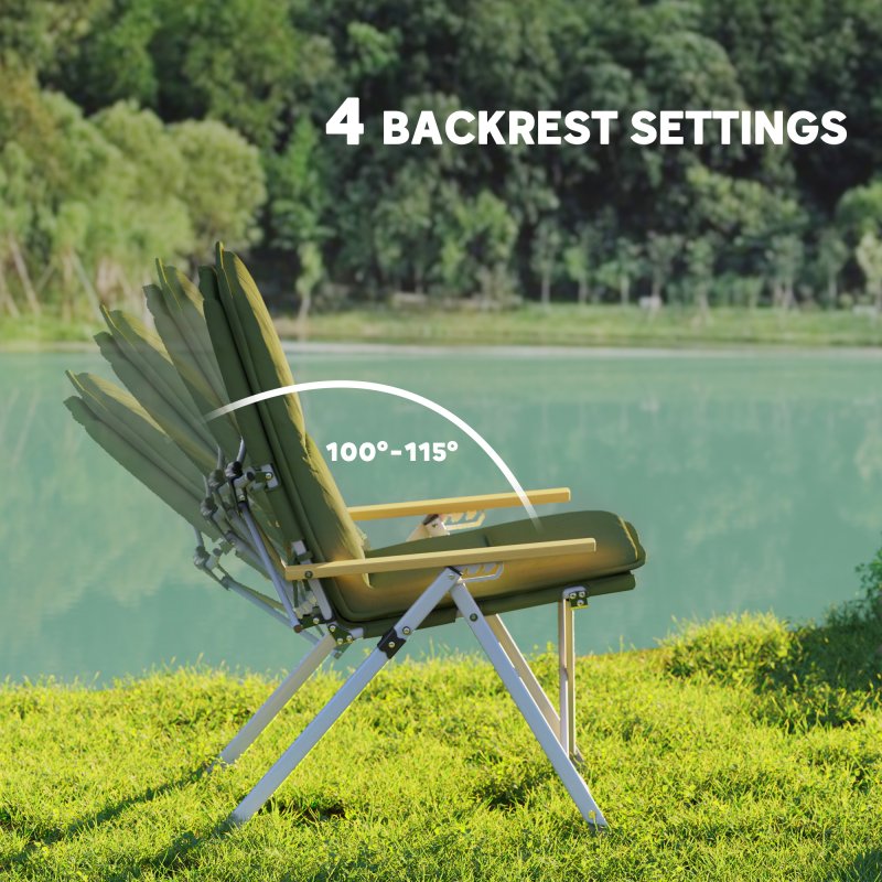 Outsunny Portable Camping Chair for Adults, High Back Folding Chair with Padded Seat and Carry Bag, Outdoor Recliner for Hiking, Fishing, Beach and Picnic, Green