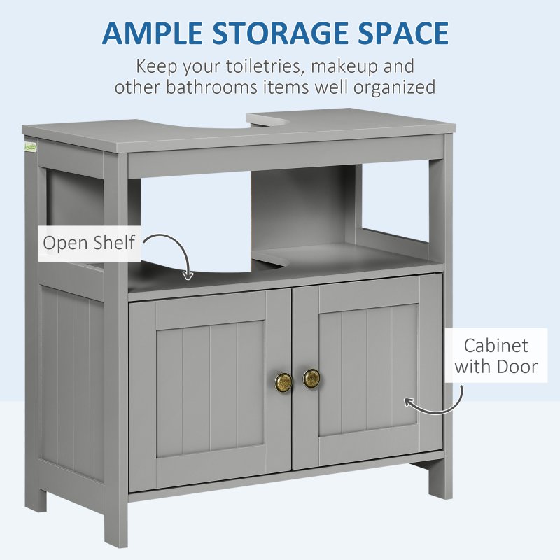 kleankin Pedestal Under Sink Cabinet with Double Doors, Modern Bathroom Vanity Storage Unit with Shelves