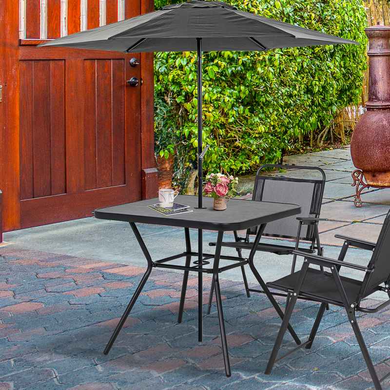 Outsunny 80x80cm Outdoor Dining Table, Faux-marbled Garden Table with Umbrella Hole, Square Patio Table with Steel Frame for Porch, Balcony, Black
