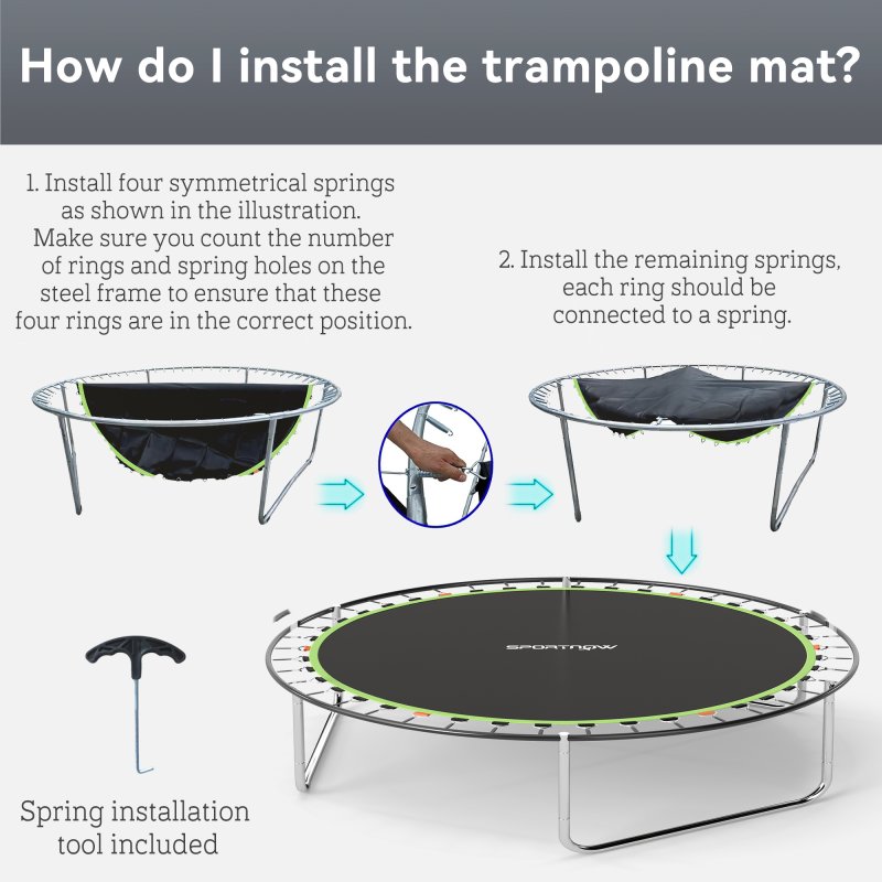 SPORTNOW Trampoline Replacement Mat with Eight Rows of Stitching, Spring Pull Tool, 42 V-Hooks, for 8ft Trampoline, Using 14cm Springs, Trampoline Jumping Mat, Green