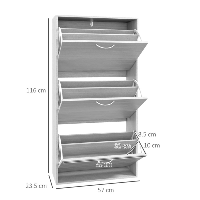 HOMCOM Narrow Shoe Cabinet, Slim Shoe Storage Cabinet with 3 Flip Drawers, 12 Pair of Shoes Organizer Hallway Entryway