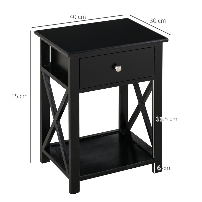 HOMCOM End Table, Sofa Side Table with Drawer X Bar Bottom Storage Shelf, Nightstand Bedside Table for Bedroom or Living Room