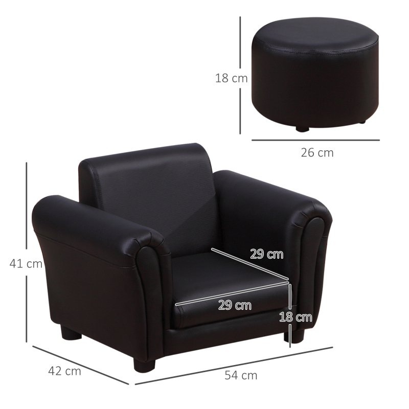 HOMCOM Children's Armchairs Toddler Chair Sofa Single Seater Childrens Armrest w/ Footstool - Black