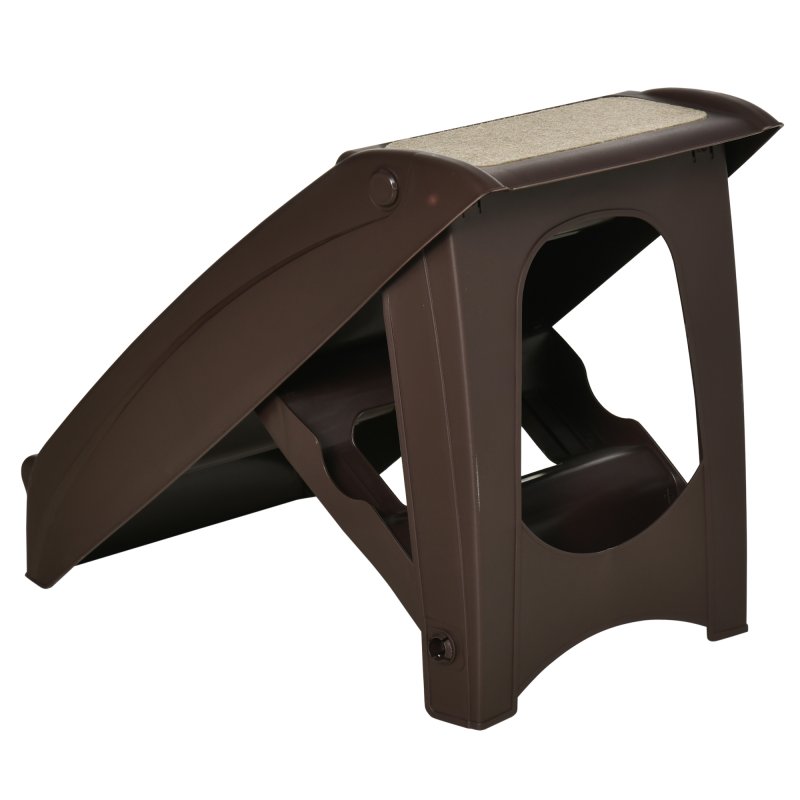 PawHut Foldable Pet Stairs Portable Dog Steps for Sofa, Bed, Four-Step Design for Cats, Small Miniature Dogs w/ Non-Slip Mats - Dark Brown, 62 x 38 x 49.5cm