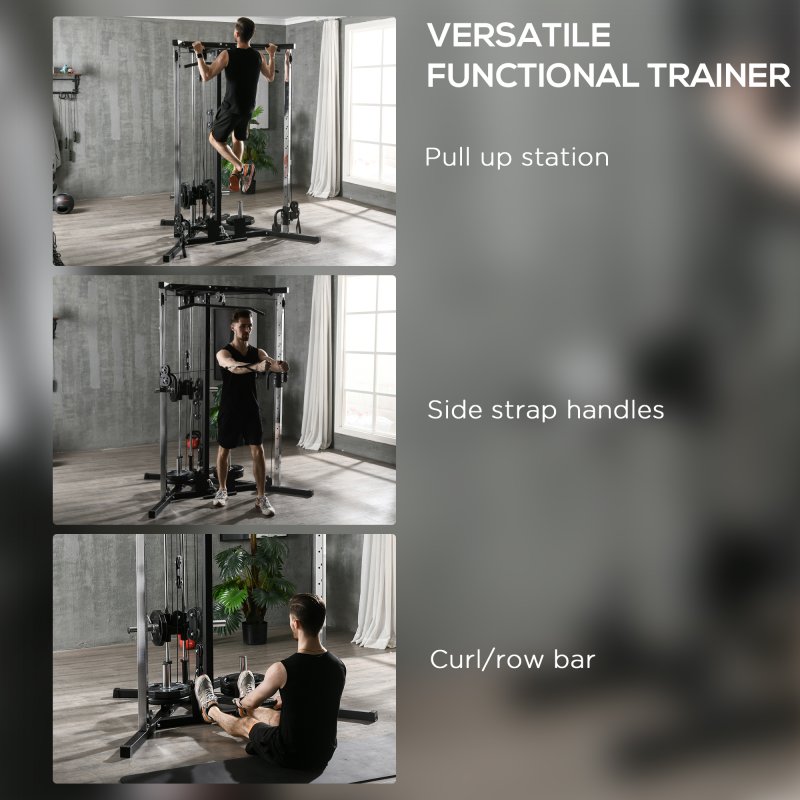 SPORTNOW Home Gym Machine, Multifunctional Gym Equipment with High and Low Pulleys, Pull Up Bar, 15-Position Adjustable Strength Training Workout Station for Full Body Fitness