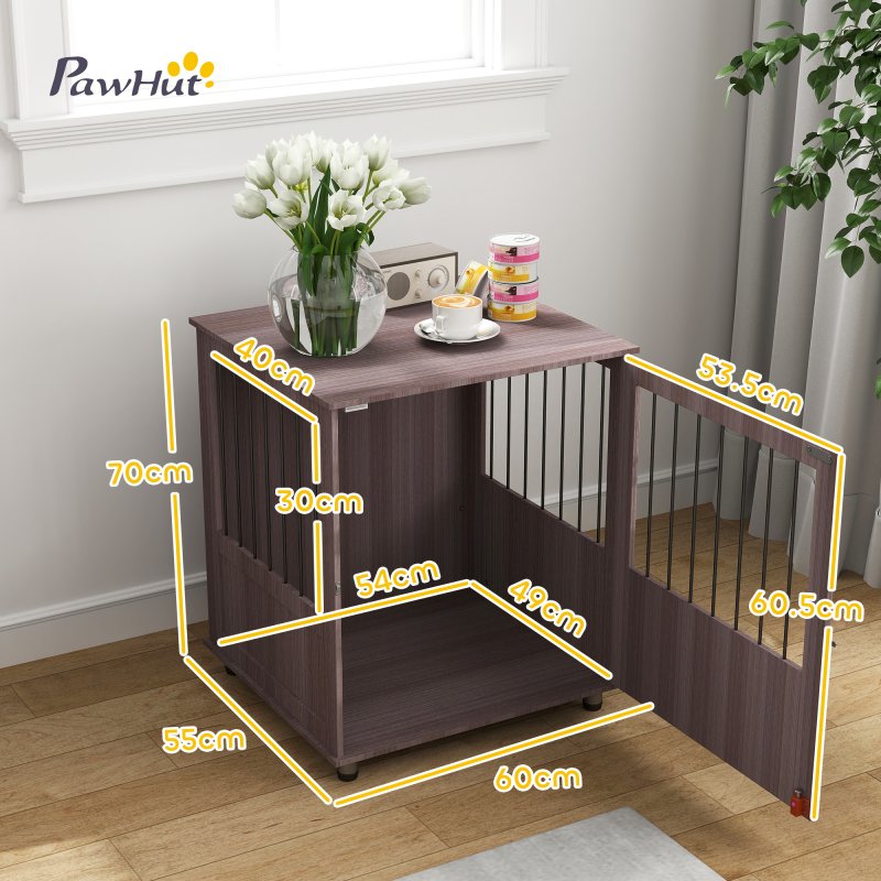 PawHut Dog Crate Furniture End Table, Pet Kennel for Small Dogs with Magnetic Door Indoor Animal Cage, Grey, 60 x 55 x 70 cm, Purple