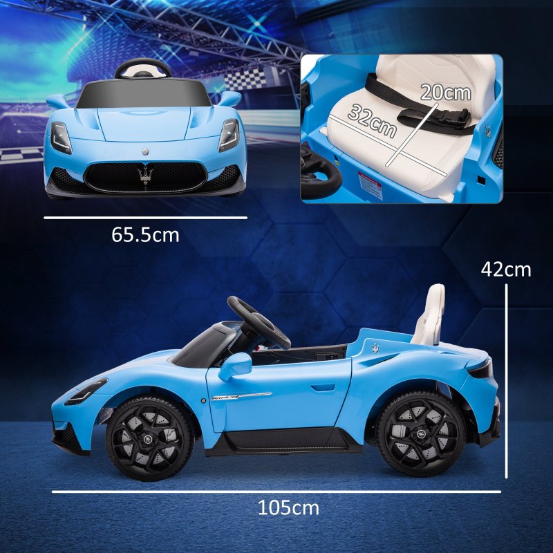 AIYAPLAY Maserati MC20 Licensed 12V Electric Car for Kids with Remote Control, Kids' Electric Ride on with Slow Start, LED Lights, Music, Horn, Spring Suspension, for 3-6 Years, Blue