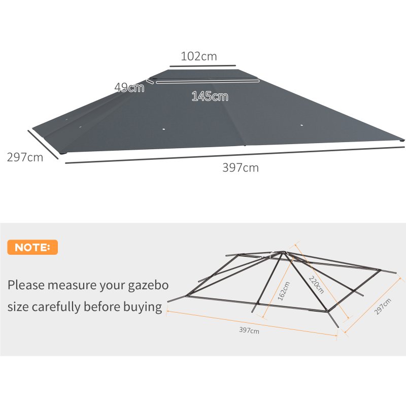 Outsunny 3 x 4m Gazebo Canopy Replacement Covers, Garden Gazebo Roof Replacement with Vents and Drain Holes, TOP COVER ONLY