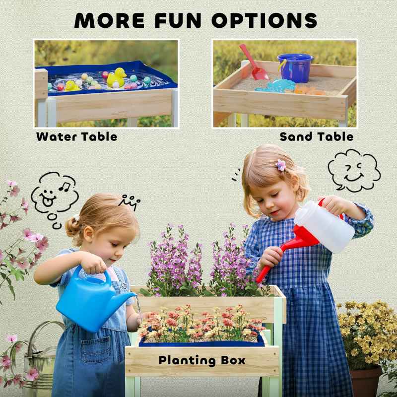 AIYAPLAY 2 PCS Wooden Sandpits, Outdoor Sand and Water Play Tables with Bottom Liner, Picnic Sensory Table for Kids Aged 3-8 Years Old, Natural Wood Finish