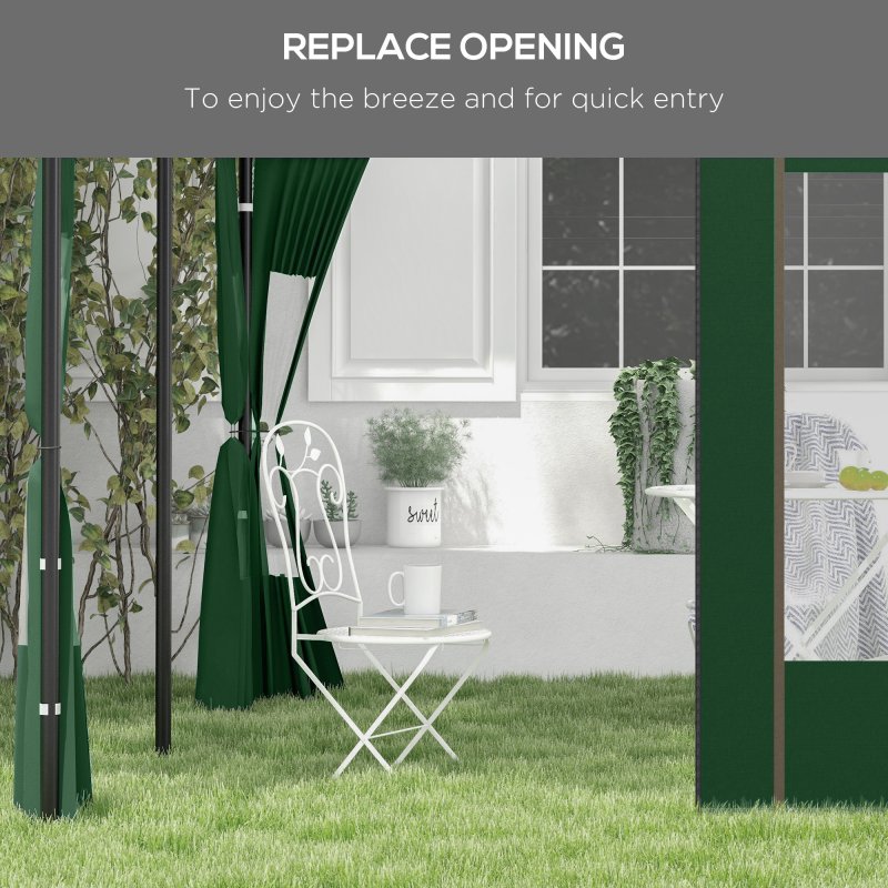 Outsunny Gazebo Side Panels with Zipped Doors and Windows, for 3x3(m) or 3x6m Pop Up Gazebo, 2 Pack Sides Replacement, Green