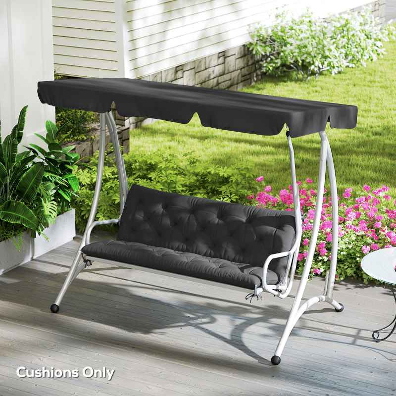 Outsunny 3 Seater Bench Pad, Garden Chair Cushion with Back and Ties for Indoor and Outdoor Use, 98 x 150 cm, Black