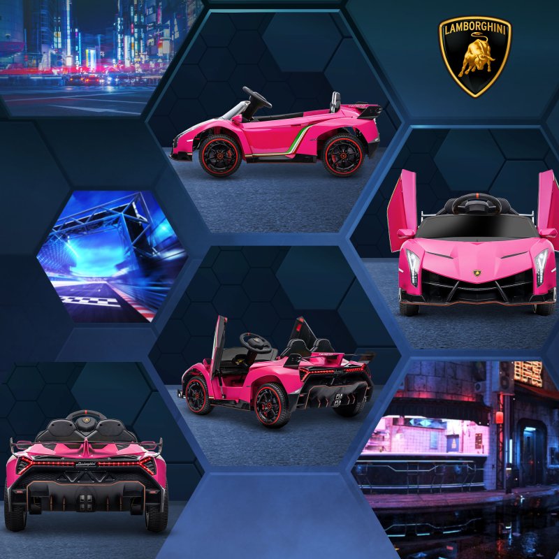 HOMCOM Lamborghini Veneno Licensed 12V Ride on Car, Electric Car for Kids with Butterfly Doors, 7km/h Kids' Electric Ride on with Remote, Music, Horn, Suspension for Ages 3-6 Years, Pink