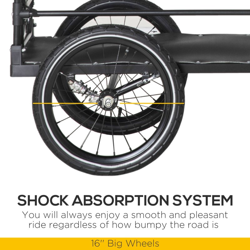 HOMCOM Steel Bike Trailer with Triple Safety Features, Wagon Bicycle Trailer with Suspension, 2 Wheels Outdoor Storage Carrier, 40kg Max Load, Black