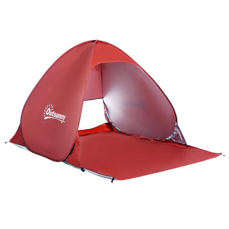 Outsunny Pop up Beach Tent, UV 30+ Portable Sun Shelter with Carry Bag, 2x1.5m for 2-3 Person, Red